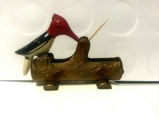 Vtg Antique Metal Cast Iron Woodpecker Bird Toothpick Holder Dispenser San - i - pik 2