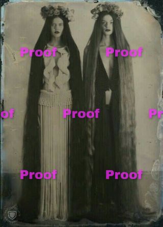 Old Vintage Antique Creepy Spooky Sisters Long Hair Photo Photograph Reprint