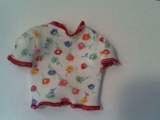 Vintage Barbie Fashion Doll Red/green Pink Flower Blouse Shirt Top