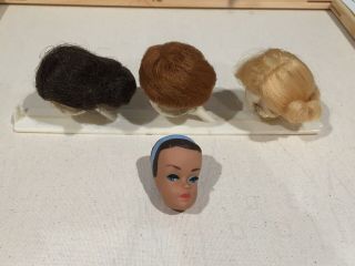 Vintage Barbie Fashion Queen Head Blue Band W/ 3 Wigs & Stand