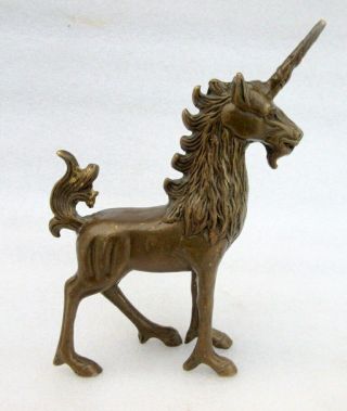 Vintage Old Rare Hand Carved Brass Standing Unicorn Horse Figurine