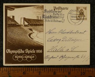 German Ww2 Post Card 1936 Berlin Olympics Rare Stamp,  Postmark