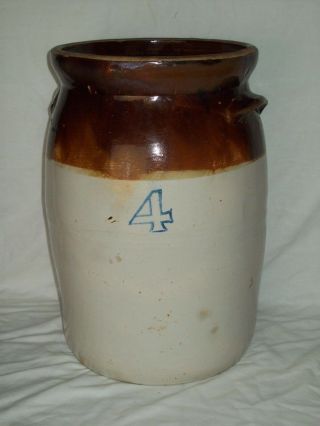 Rare " Primitive " 4 Stoneware Butter Churn Crock Salt Glazed Pottery