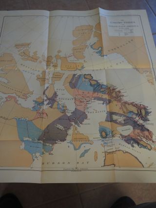 Antique Map " The Eskimo Tribes Of Northeast America "