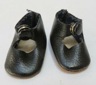 Antique Doll Shoes Tiny Black With Center Snap