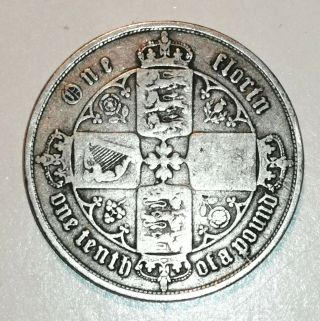 Rare 1857 Britain Gothic Silver 1 Florin 2/ - Shillings Queen Victoria