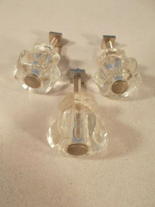 Set Of 3 Vintage Glass Knob 7/8in Wide Complete W/ Mounting Bolt And Nut