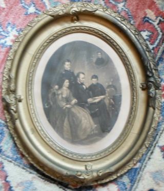 A Vintage,  Framed,  Oval Print Of Abraham Lincoln And His Family