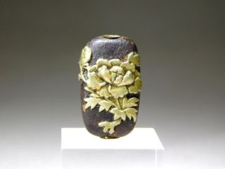 Rare Iron Ojime Bead Netsuke Peony 18 - 19thc Japanese Edo Antique Inro