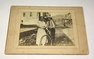 Rare Antique American ID ' d Bicycle Boy Advertising Landscape Small Cabinet Photo 2