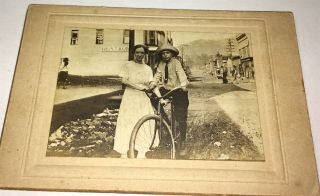 Rare Antique American ID ' d Bicycle Boy Advertising Landscape Small Cabinet Photo 3