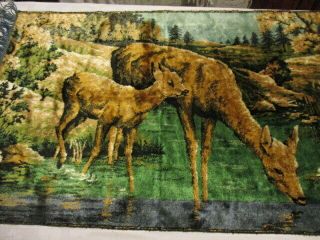 Vintage French Velvet Tapestry Style Wall Hanging Or Runner C.  1940 Deer