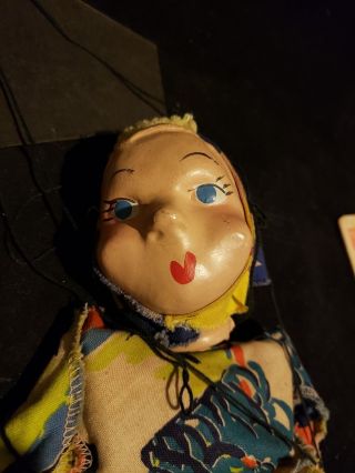 Vintage Marionette String Puppet - Wooden - Composition Head - Hand Painted