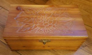 Vintage Floral Carved Wood Jewelry Trinket Box With Mirror