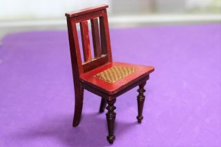 Vtg Dollhouse Miniature Schneegas Red Lacquer Desk Chair Wood Antique Furniture