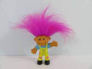 Norfin Bendable 3 " Troll Doll Just Toys - Pink Hair Black Painted Eyes Overalls