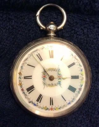 Ladies Very Pretty Victorian Antique Silver Pocket Watch Maker Case Frank Moss