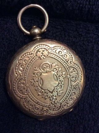 Ladies Very Pretty Victorian Antique Silver Pocket Watch Maker Case Frank Moss 2
