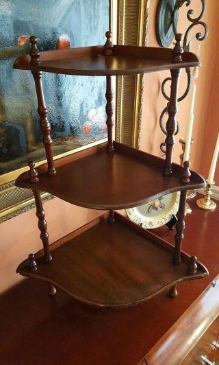 Vintage 28 " Tall Wooden Corner Table Display Wooden 3 Tier Shelf Stand