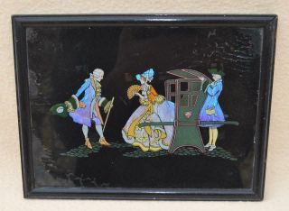 Rare Antique Butterfly Wing " Crinoline Lady & Sedan Chair " Framed Picture