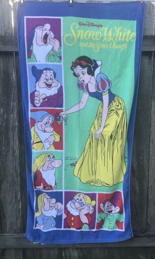 Vintage Franco Aladdin Snow White & Seven Dwarfs Beach Bath Towel Disney Rare