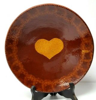 1985 Ned Foltz Pottery Heart 9.  25 " Plate Coggle Edge Sponge Redware Rare