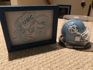 Rare Vintage Unc Tar Heels Framed Emblem And Miniature Football Helmet