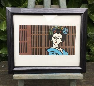Small Vintage Framed Japanese Woodblock Print Of A Woman Unsigned