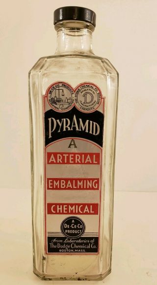Antique Pyramid Arterial Embalming Fluid Funeral Home Bottle Dodge Chemical Co.