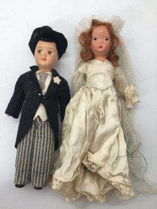 Vintage Nancy Ann Storybook Dolls Bride And Groom Veil Wedding Dress