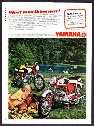 1967 Yamaha Twin Jet 100 & Cross Country 305 Motorcycle Photo Vintage Print Ad
