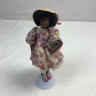 Vintage Avon Porcelain Girl Doll 9.  5  My First Bible " Floral Dress With Stand