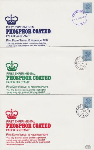 Gb Stamps Rare First Day Cover 1974 Phosphor Coated Set Of Three