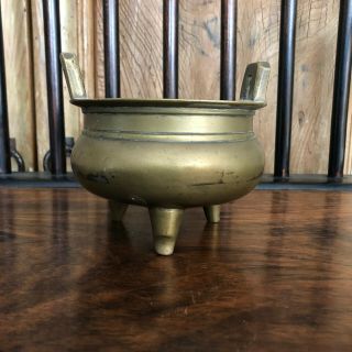 Old Chinese Brass Or Bronze Tripod Censer With Xuande Mark