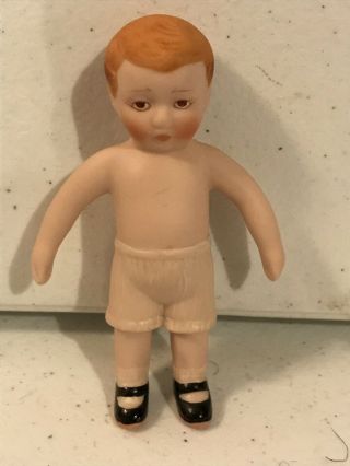 Rare Vintage Bisque Small Brown Or Red Hair Boy Doll No Clothes 2 - 3 Inches