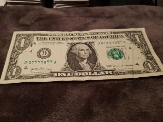 Feeling Lucky? 2017$1 Dollar Bill Rare Fancy Serial Number.  6 - 7 