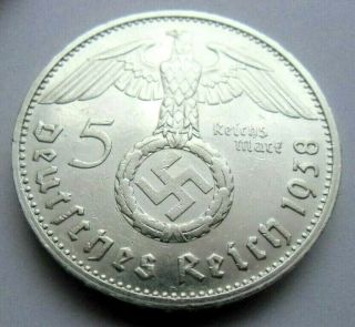 (4) Rare Wwii German 5 Mark - 1938 G - 90 Silver - Coin Big Swastika