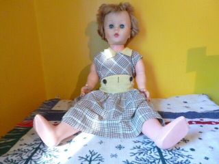 Vintage 1950s Walking Doll 28 " Hard Plastic Sleepy Eyes Rubber Face