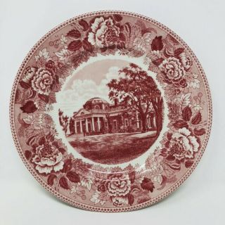 Old English Staffordshire Souvenir Plate Monticello Red Pink Rare