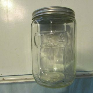 Antique Hoosier Ribbed Glass Tea Container Jar With Tin Lid