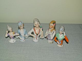 Antique Vintage Half Doll Pin Cusion Dolls X5 Dressel Kister ? German Art Deco