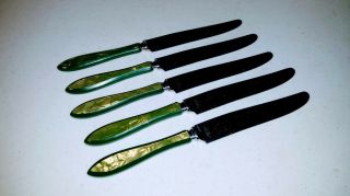 5 Really Rare Oneida Community Plate Patrician Pattern Celluloid Handle Knives