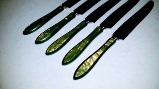5 REALLY RARE Oneida Community Plate Patrician Pattern Celluloid Handle Knives 2