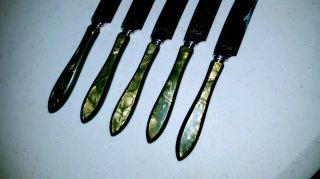 5 REALLY RARE Oneida Community Plate Patrician Pattern Celluloid Handle Knives 3