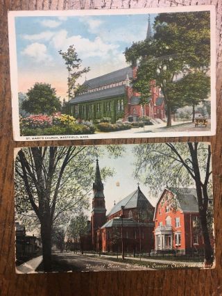 Antique Postcard C1919 - 20,  Westfield,  Ma. ,  2 Cards,  St.  Mary’s Church