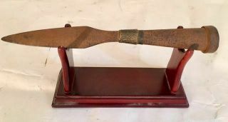 Antique Vintage Iron Spear Head With Stand Weapon War Battle Pike