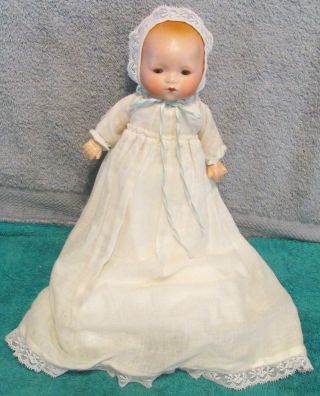 Antique 11 " German Bisque Head Baby Doll Straw Stuffed Body Compo Hands Sweet