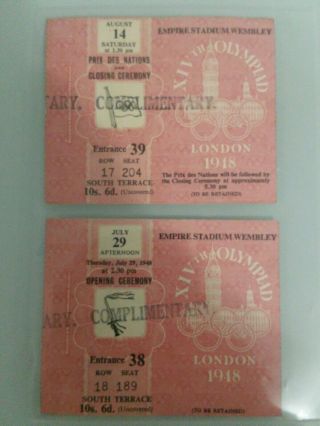 Rare London Olympics 1948 Opening & Closing Ceremony Tickets