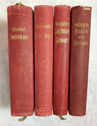 =antique Set Of 4 European Travel Guides Red Books For Decor 1901 - 1913 W