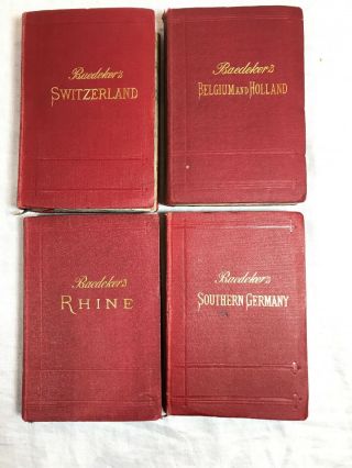 =Antique Set of 4 European Travel Guides Red Books for Decor 1901 - 1913 W 2